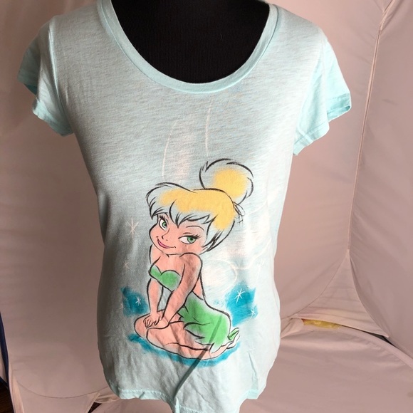 Disney Tinkerbell aqua soft burnout t-shirt L - Picture 1 of 7